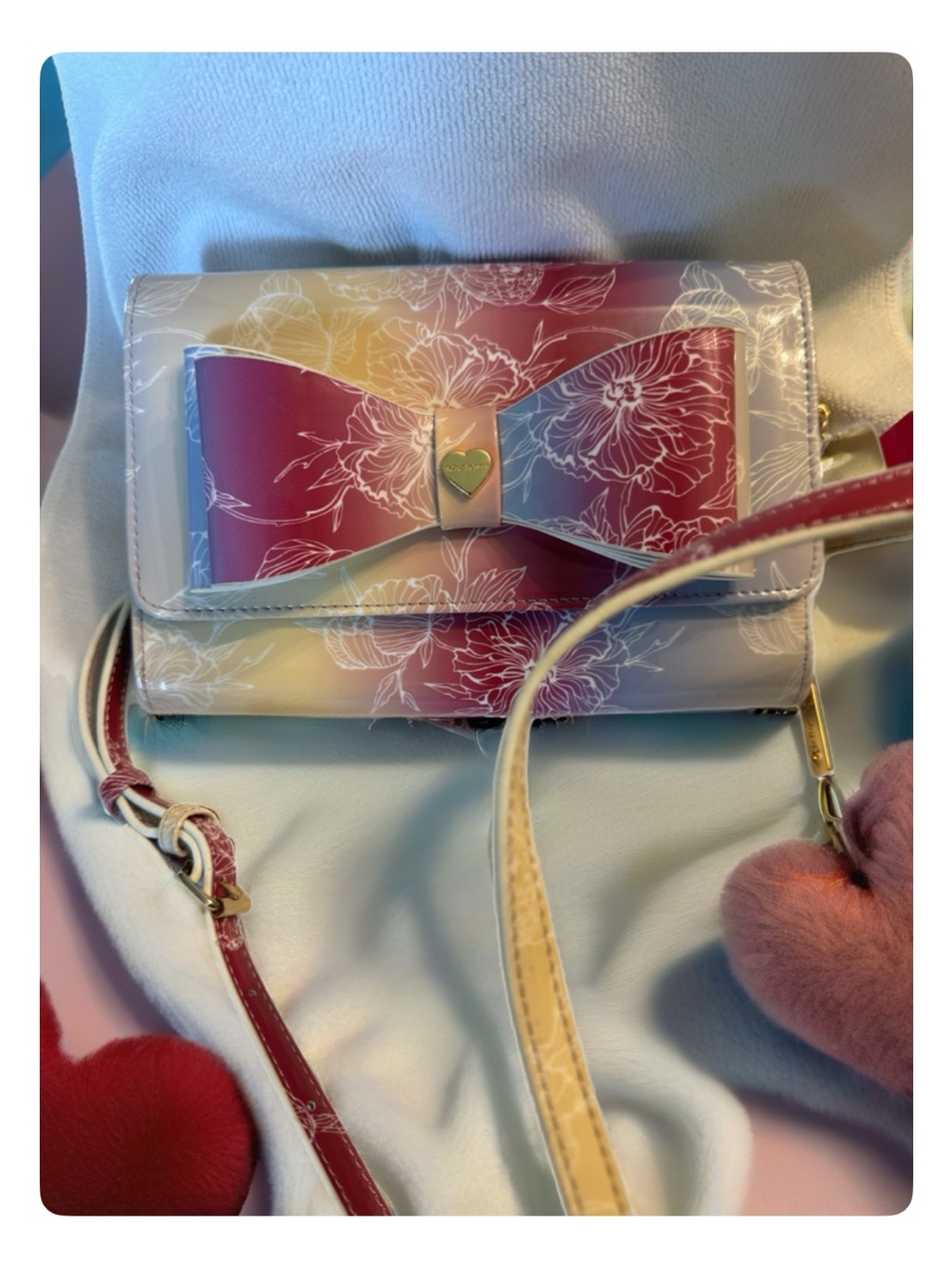 Betsey Johnson Pastel Gradient Bow Crossbody - Pink, Yellow, White